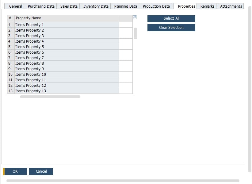 sap business one item master data