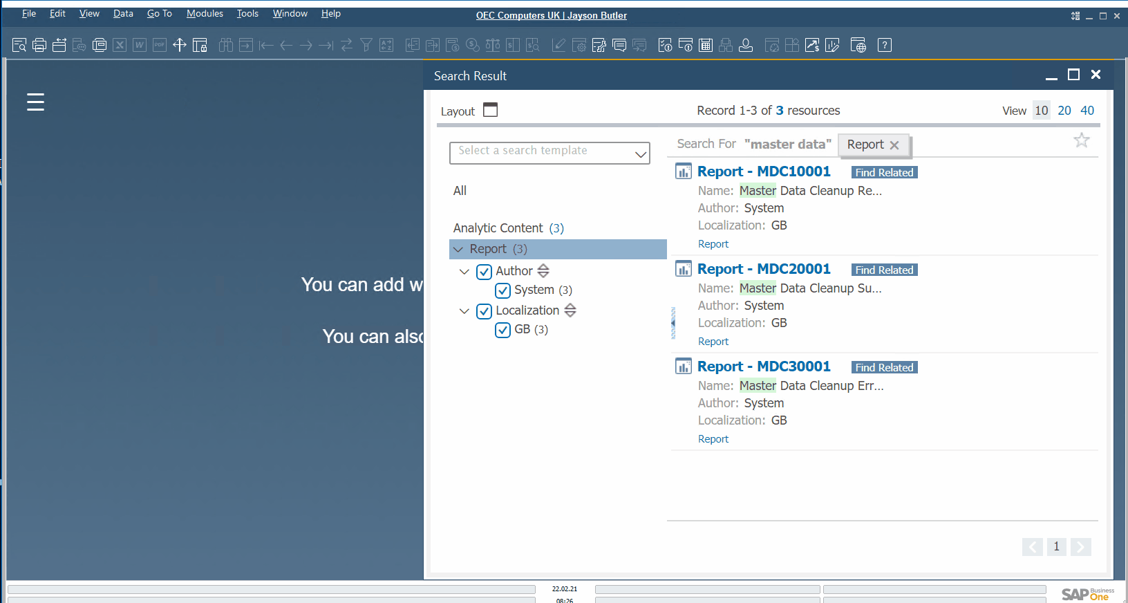 sap business one interface, navigation, customization