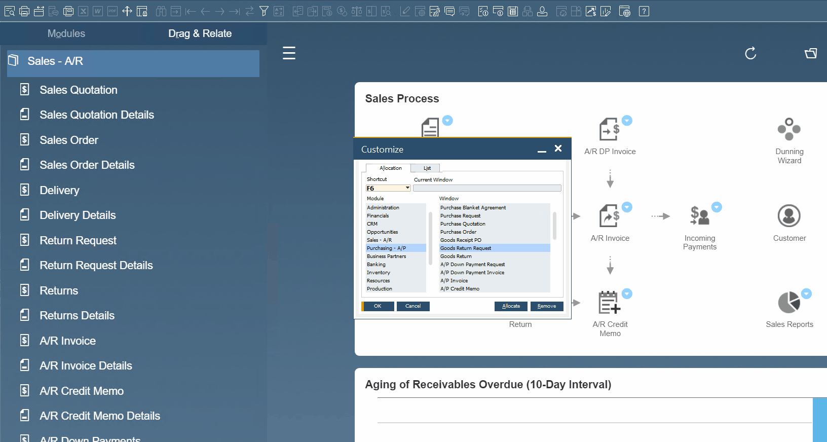 sap business one interface, navigation, customization