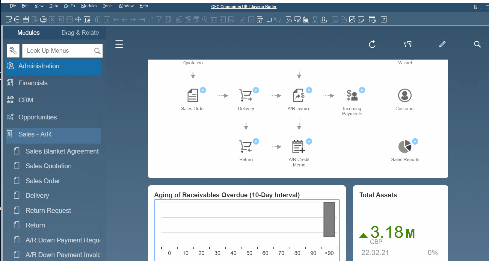 sap business one interface, navigation, customization
