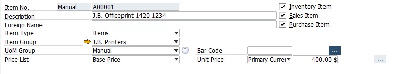 sap business one item master data