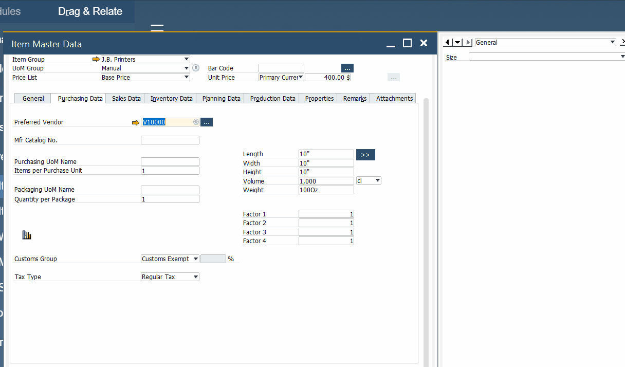 sap business one item master data